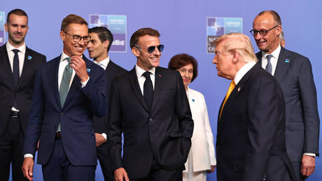 Finnish President Alexander Stubb, French President Emmanuel Macron, US President Donald Trump and German Chancellor Friedrich Merz during the NATO summit on July 8, 2026 in Ankara, Türkiye