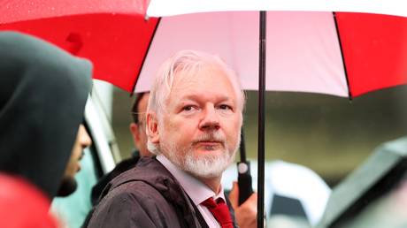 WikiLeaks founder Julian Assange at a pro-Palestine protest, Sydney, Australia, August 3, 2025.