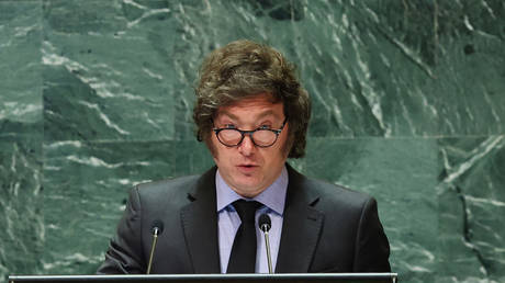 Argentine President Javier Milei at the UN General Assembly in New York, September 24, 2024.