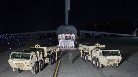US THAAD equipment arrives at Osan Air Base in South Korea on March 6, 2017.