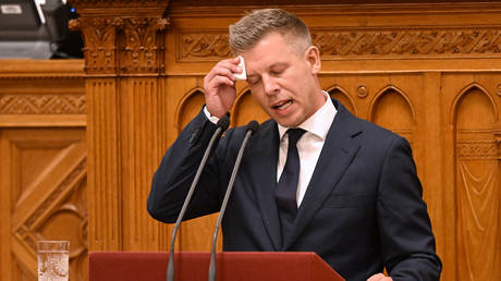 Peter Magyar delivers a speech in the Hungarian Parliament in Budapest, Hungary, July 13, 2026 before the agenda on July 13, 2026