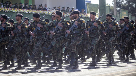 Iranian servicemen on parade on April 18, 2025 in Tehran, Iran