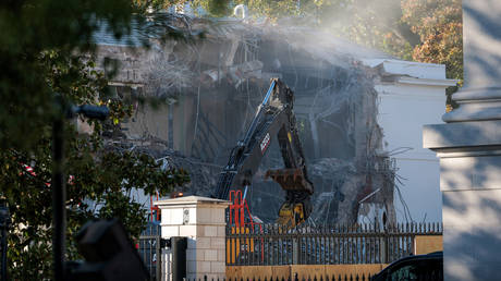 The facade of the East Wing of the White House being demolished, Washington, DC, October 20, 2025.