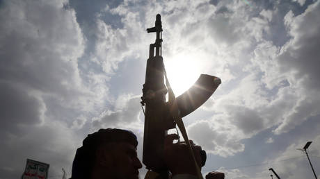 A Houthi fighter at a rally in Sanaa, Yemen, July 17, 2026.