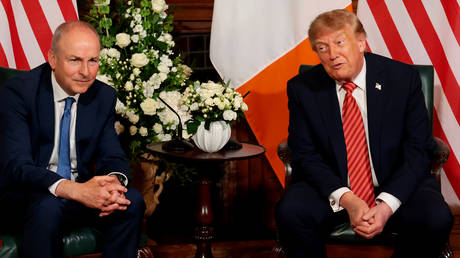 Irish Prime Minister Micheal Martin and US President Donald Trump are seen during a meeting at Farmleigh House in Dublin, Ireland, September 12, 2026.
