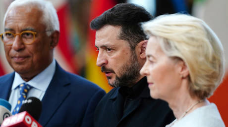 Antonio Costa, European Council President Antonio Costa, Vladimir Zelensky, and European Commission President Ursula von der Leyen