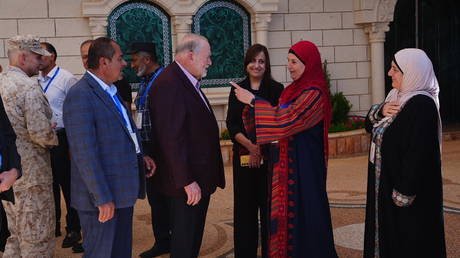 US Ambassador to Israel Mike Huckabee visiting the home of a Palestinian family that was attacked by Israeli settlers in the town of Turmus Ayya in the West Bank.