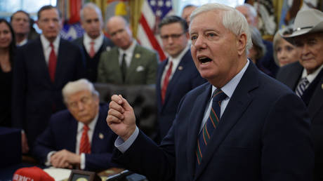 FILE PHOTO: US Senator Lindsey Graham speaking during a bill signing in the Oval Office of the White House.