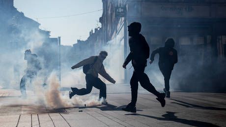 Protesters clash with police during a student protest in Nancy, France on October 05, 2026.