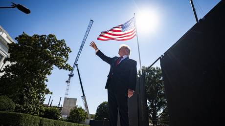 FILE PHOTO: US President Donald Trump tours the White House helipad construction in Washington, DC, US, on August 19, 2026.
