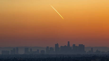 A SpaceX Falcon 9 rocket carrying 24 Starlink satellites launches from Vandenberg Space Force Base on July 10, 2026 in Los Angeles, California.