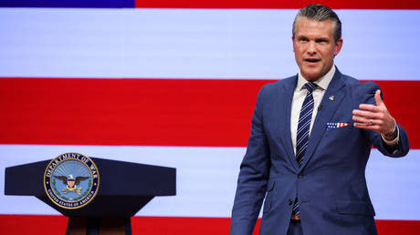 US Secretary of War Pete Hegseth delivering his a State of the Force address.