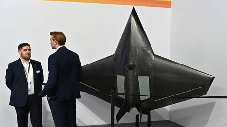 A BAE Systems Nyan Maritime strike drone at the Farnborough International Air Show in England on July 21, 2026.