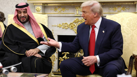 US President Donald Trump and Saudi Crown Prince Mohammed bin Salman in the Oval Office of the White House, Washington, DC, November 18, 2025.