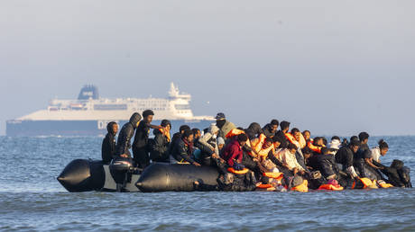 FILE PHOTO: Migrants crossing the English Channel, September 27, 2025.