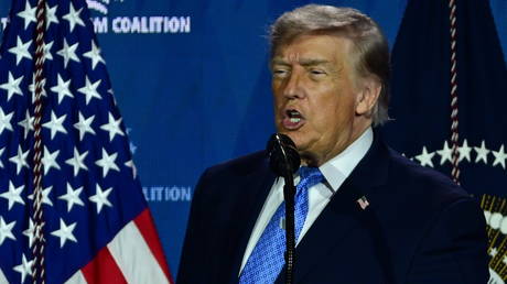 US President Donald Trump gives a speech at the Faith and Freedom Coalitionâs Road to Majority Conference in Washington, DC., June 26, 2026.