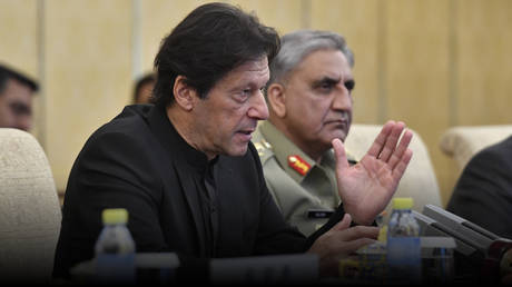 Prime Minister Imran Khan meets with Chinese President Xi Jinping (not pictured) at the Diaoyutai State Guesthouse on October 9, 2019 in Beijing.