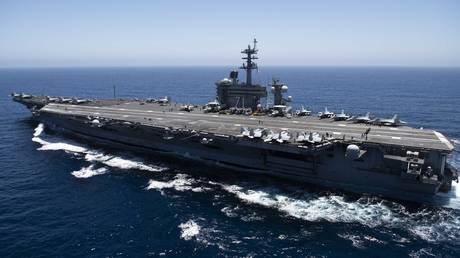 FILE PHOTO: The USS Theodore Roosevelt aircraft carrier in the Pacific Ocean.