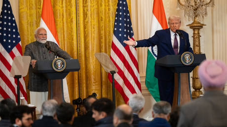 Indian Prime Minister Narendra Modi and US President Donald Trump in the East Room of the White House in Washington DC, United States.