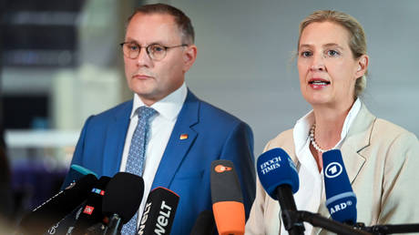 Alternative for Germany (AfD) party co-leaders Alice Weidel (r) and Tino Chrupalla (l).