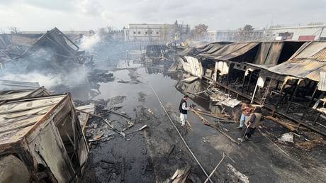 A view of destruction following reported Pakistani airstrikes in Kabul, Afghanistan on March 17, 2026.