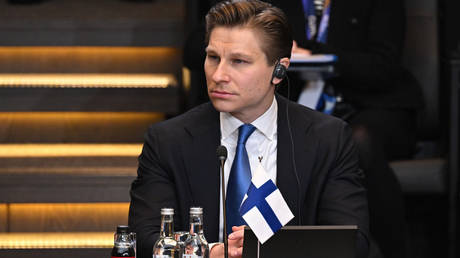 Antti Hakkanen, Finnish Minister of Defense, attends the start of a meeting of NATO defence ministers on February 12, 2026 at NATO headquarters in Brussels, Belgium.