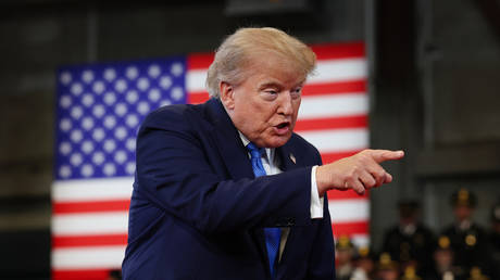 Donald Trump speaks to police cadets in Garden City, New York, August 14, 2026
