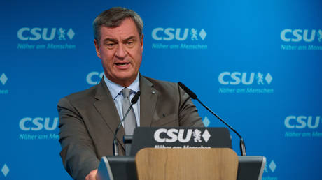 Bavarian Minister-President Markus Soeder delivers a statement at the CSU state headquarters, Munich, Bavaria, Germany, September 13, 2026.