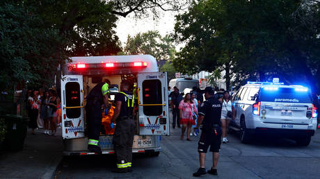Paramedics respond to an active shooter at the Salsa on St. Clair event in Toronto, Saturday, July 11, 2026.