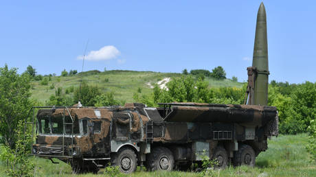 FILE PHOTO: A Russian Iskander-M ballistic missile system preparing for launch.