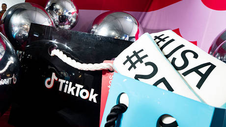 The Tik Tok logo on display during the Great American State Fair, on July 10, 2026 in Washington, DC.