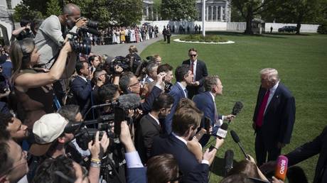 US President Donald Trump speaks to reporters at the White House on April 16, 2026.