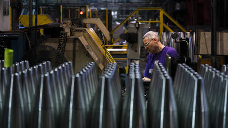FILE PHOTO: Artillery projectiles being manufactured at the Scranton Army Ammunition Plant in Pennsylvania, April 13, 2023.