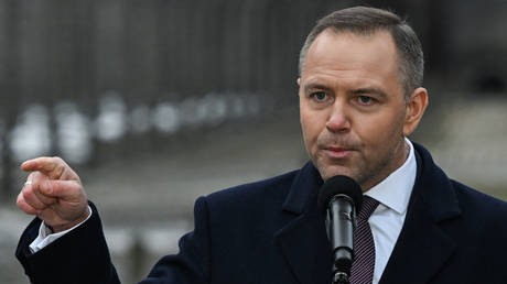 Polish President Karol Nawrocki addresses the media outside Block 11 of the former Nazi Auschwitz I camp, Oswiecim, Poland, January 27, 2026.