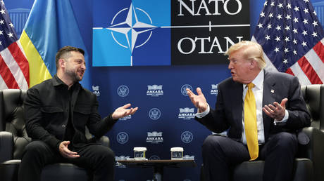US President Donald Trump and Ukraine's Vladimir Zelensky during the NATO Summit in Ankara, Turkey on July 08, 2026.