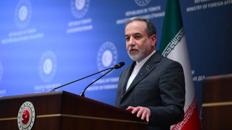 Iranian Foreign Minister Abbas Araghchi speaks at an event in Istanbul on January 30, 2026.