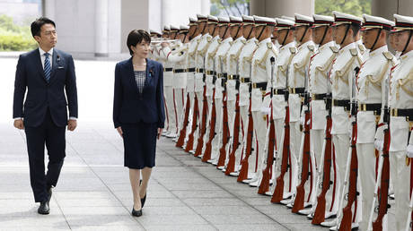 Japanese Prime Minister Sanae Takaichi and Defence Minister Shinjiro Koizumi inspect honor guard at the Self-Defense Forces Senior Commanders' Conference in Tokyo, Japan, September 2, 2026