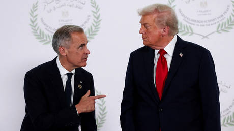 US President Donald Trump and Canadian Prime Minister Mark Carney at a world leaders' summit on ending the Gaza war, Sharm El-Sheikh, Egypt, October 13, 2025.