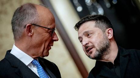 German Chancellor Friedrich Merz with Ukraine’s Vladimir Zelensky during a visit to Kiev, Ukraine, October 4, 2026.