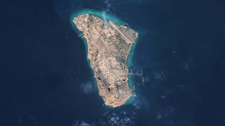 FILE PHOTO: Satellite view of Kharg Island off the coast of Iran.