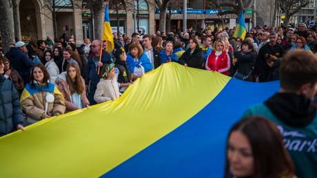 FILE PHOTO: Ukraine refugees taking part in a rally in one of the European cities.