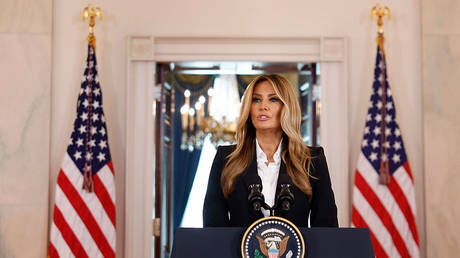 First Lady Melania Trump at the White House, Washington, DC, October 10, 2025. © Kevin Dietsch/Getty Images