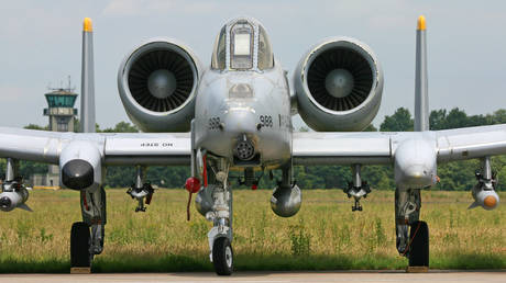 FILE PHOTO: An A-10 Thunderbolt II attack aircraft sits on the tarmac at a US Air Force base.