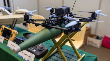FILE PHOTO: An FPV drone by Thunder Tiger Corp on display in Yilan, Taiwan