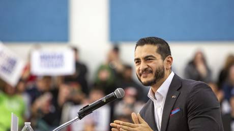 US Senate candidate Abdul El-Sayed speaks at a rally in Detroit, Michigan, on May 3, 2026.
