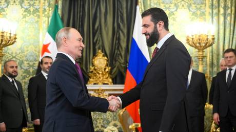 Russian President Vladimir Putin meets with Syrian President Ahmad Al-Sharaa in Moscow, Russia on January 28, 2026
