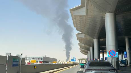 Thick smoke rising near King Khalid International Airport on Sept. 19, 2026 in northeastern Riyadh, Saudi Arabia.