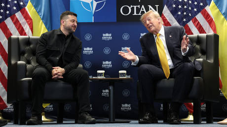 US President Donald Trump honding a meeting with Ukraine’s Vladimir Zelensky on the sidelines of a NATO summit in Ankara.