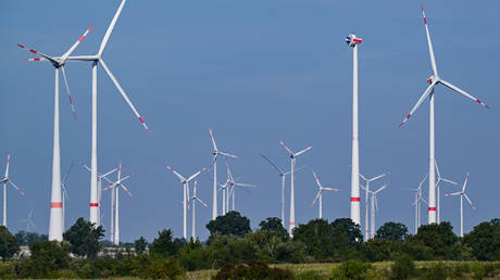 FILE PHOTO: Wind turbines dotting the landscape in the German sate of Brandenburg.