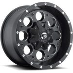 Fuel wheel and off-road tire installed on a modified Jeep